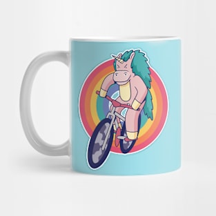 Retro Unicorn on a Bicycle Cartoon Mug